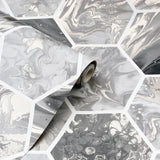 York Marlon Charcoal Hexagon Tiles Wallpaper