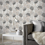 York Marlon Charcoal Hexagon Tiles Wallpaper