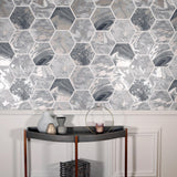 York Marlon Charcoal Hexagon Tiles Wallpaper