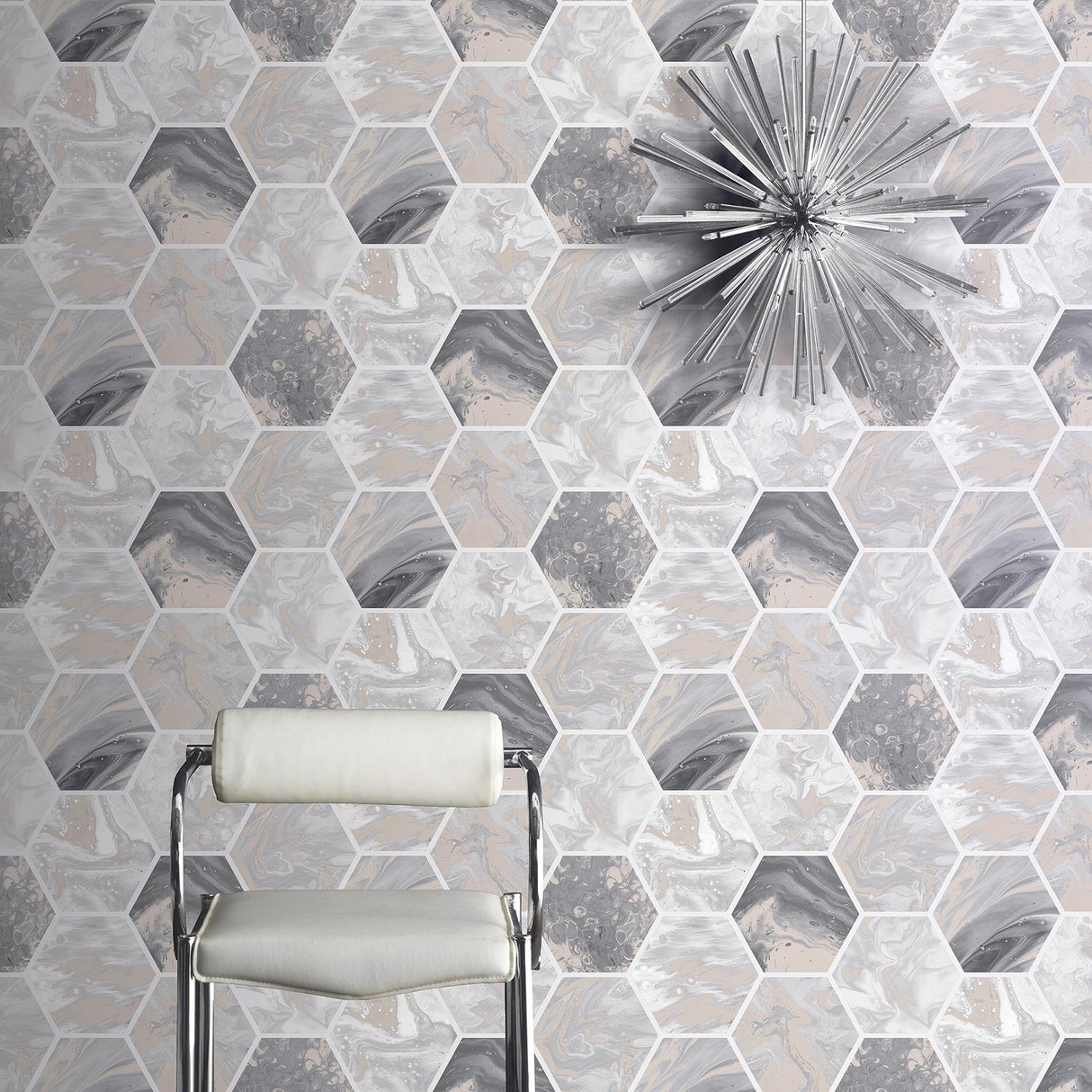 York Marlon Charcoal Hexagon Tiles Wallpaper