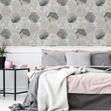York Marlon Charcoal Hexagon Tiles Wallpaper