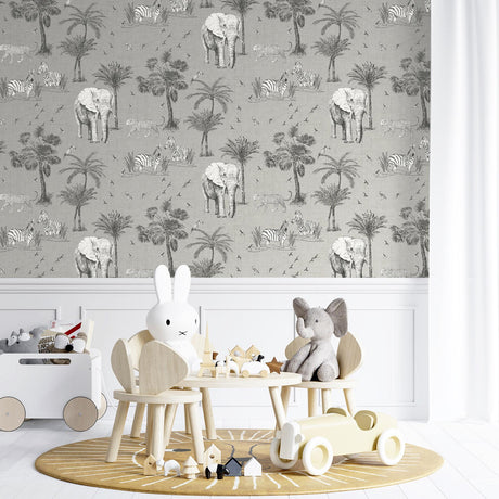 York Lionel Grey Safari Lagoon Wallpaper