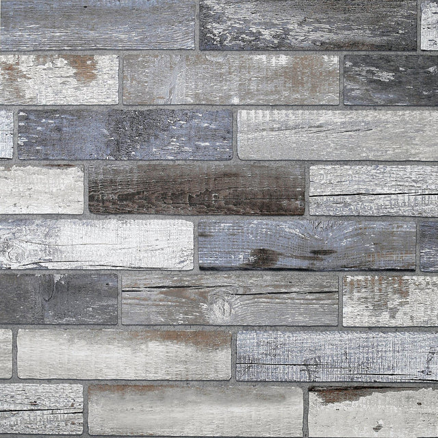 York Wallace Grey Wood Tile Wallpaper