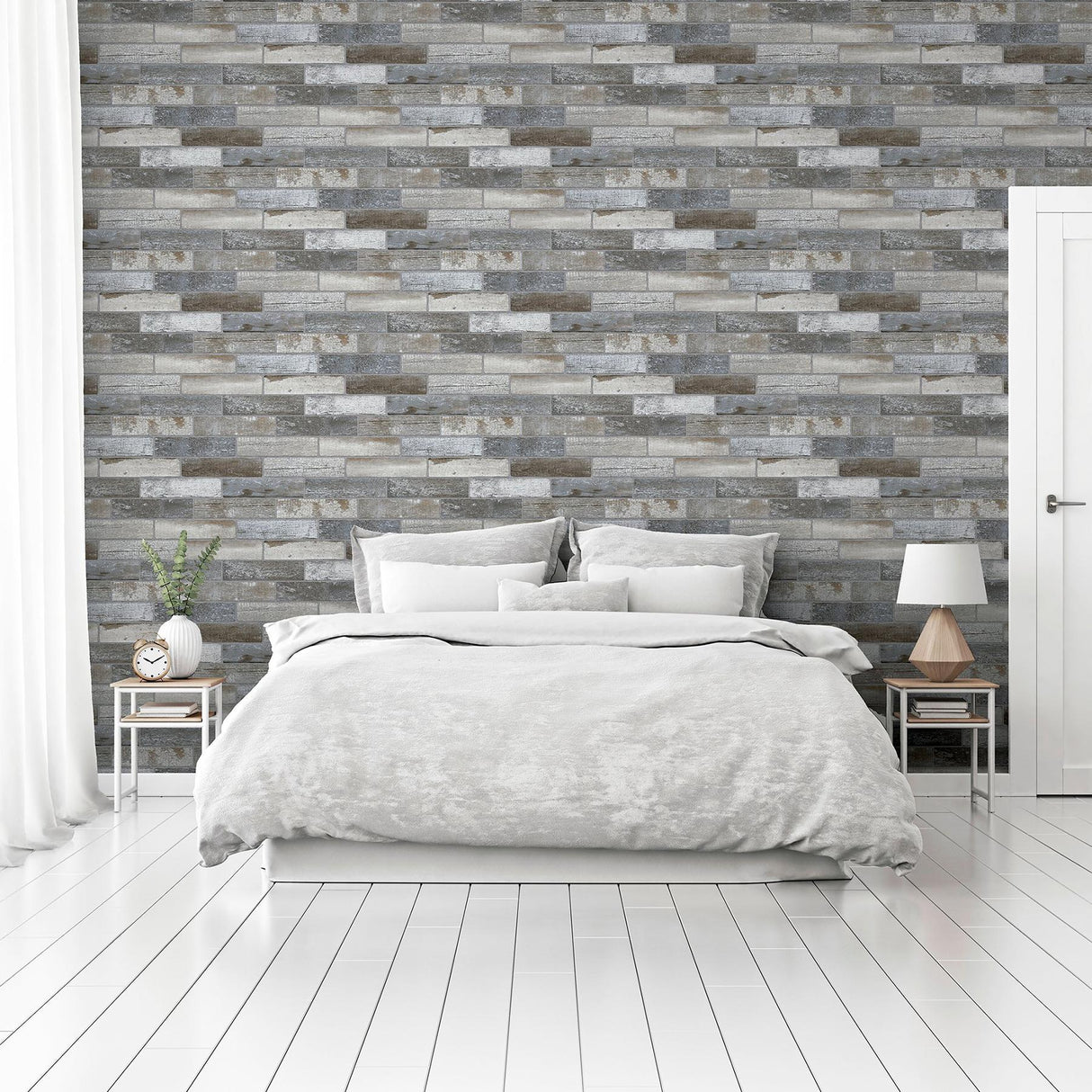 York Wallace Grey Wood Tile Wallpaper