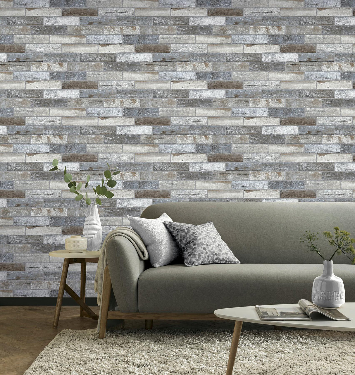 York Wallace Grey Wood Tile Wallpaper