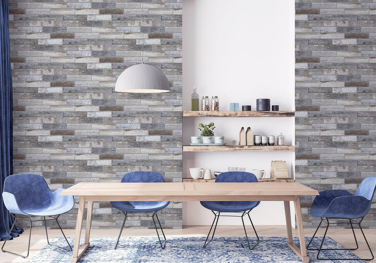 York Wallace Grey Wood Tile Wallpaper