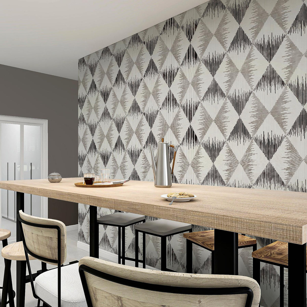 York Reuben Grey Ikat Wallpaper