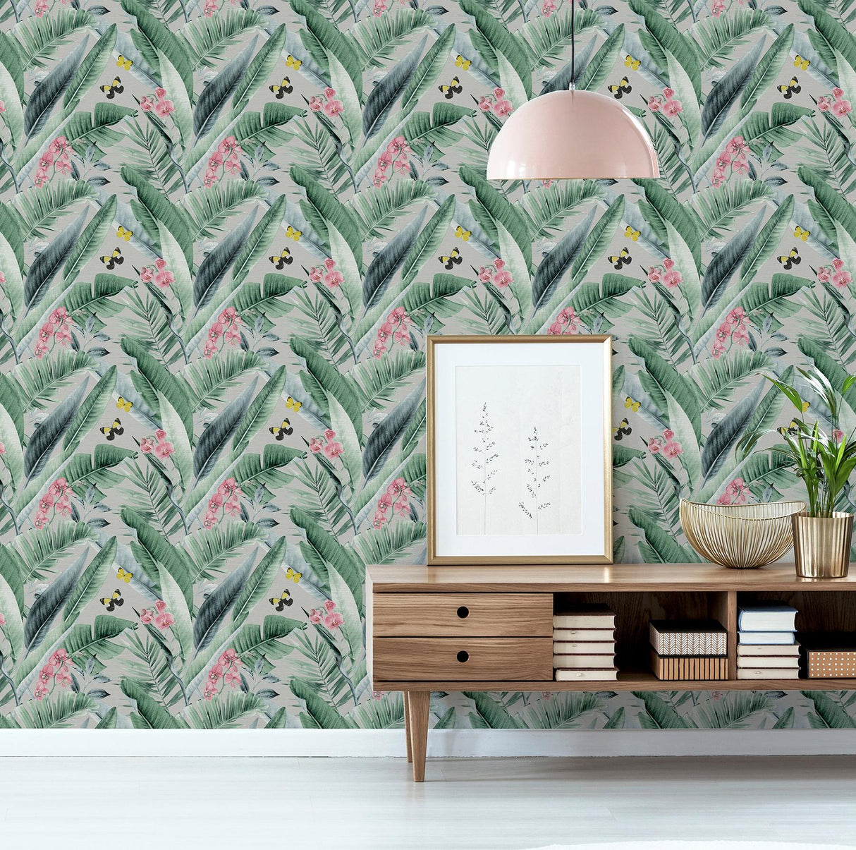 York Miriam Grey Tropical Wallpaper