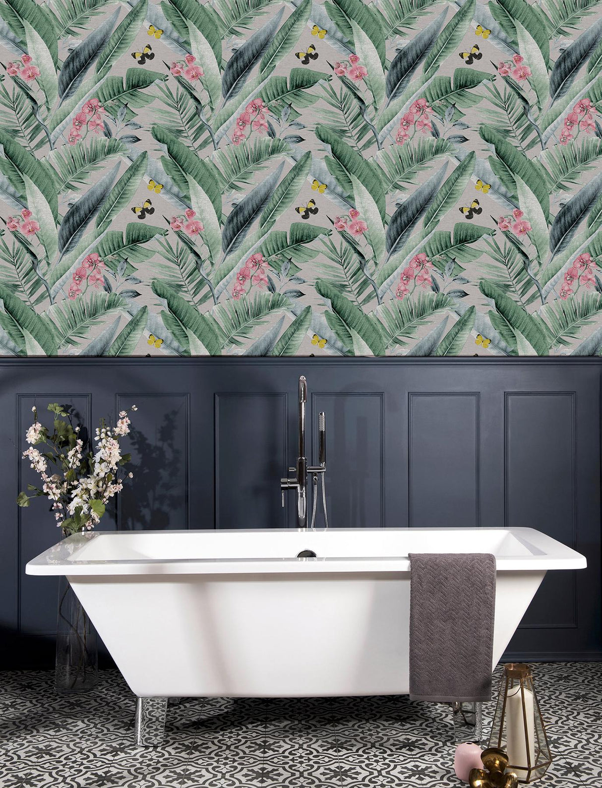 York Miriam Grey Tropical Wallpaper