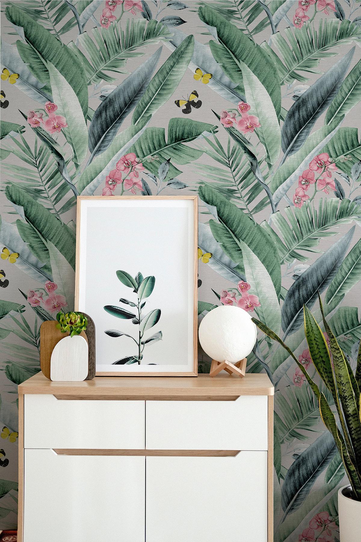 York Miriam Grey Tropical Wallpaper