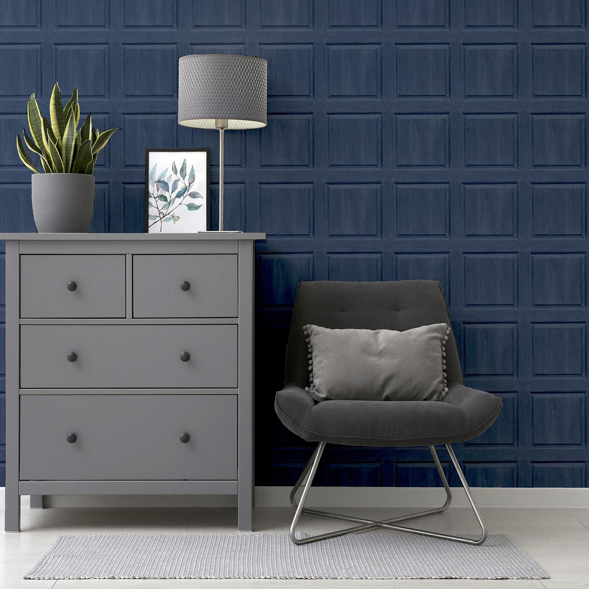 York Bellamy Navy Wooden Panel Wallpaper