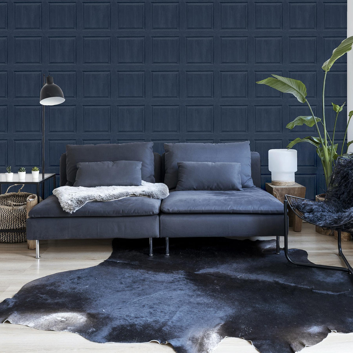 York Bellamy Navy Wooden Panel Wallpaper