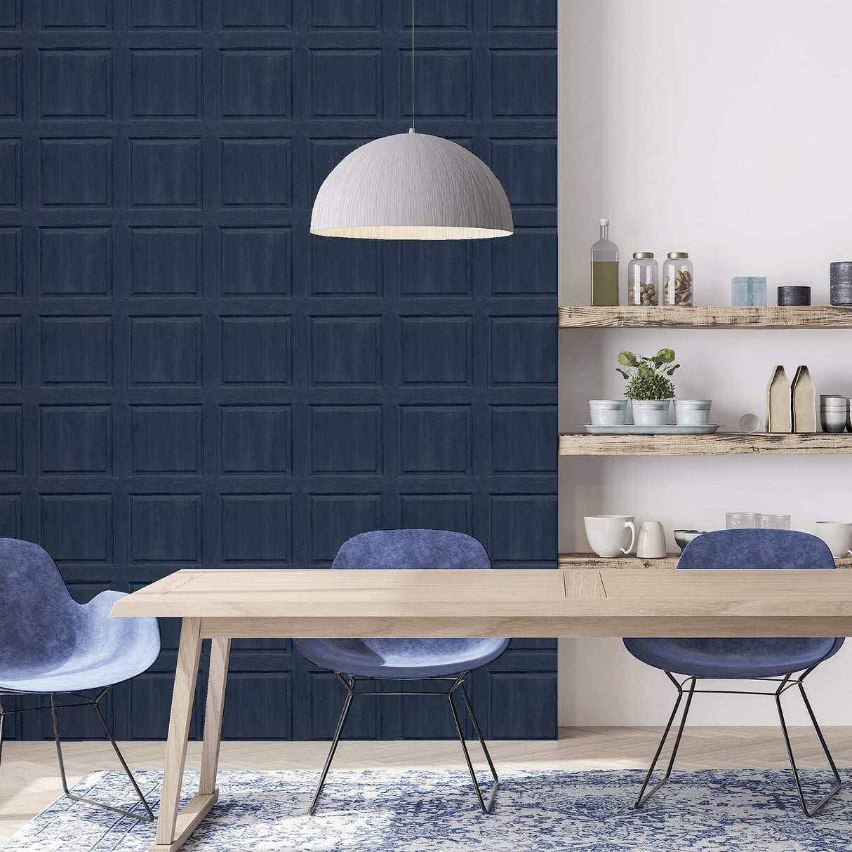 York Bellamy Navy Wooden Panel Wallpaper