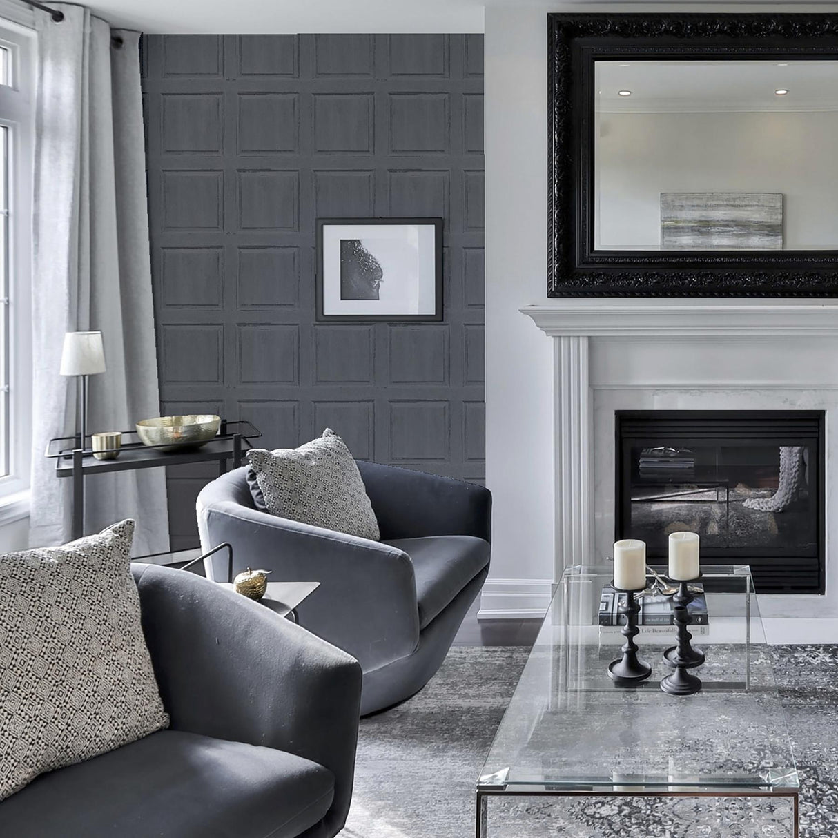 York Bellamy Charcoal Wooden Panel Wallpaper