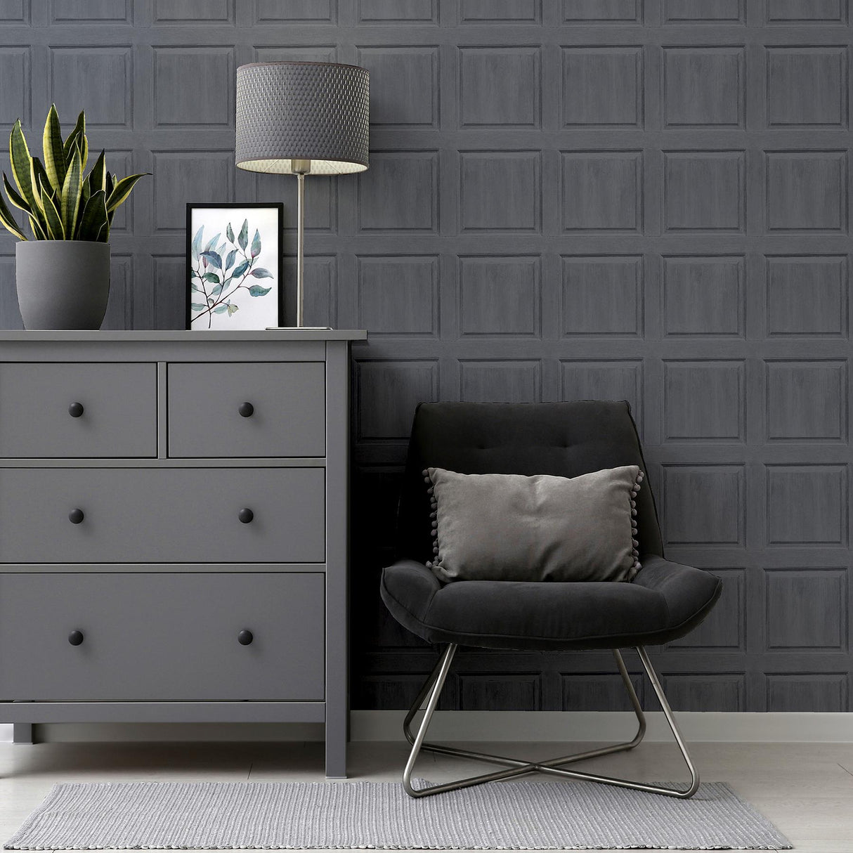 York Bellamy Charcoal Wooden Panel Wallpaper