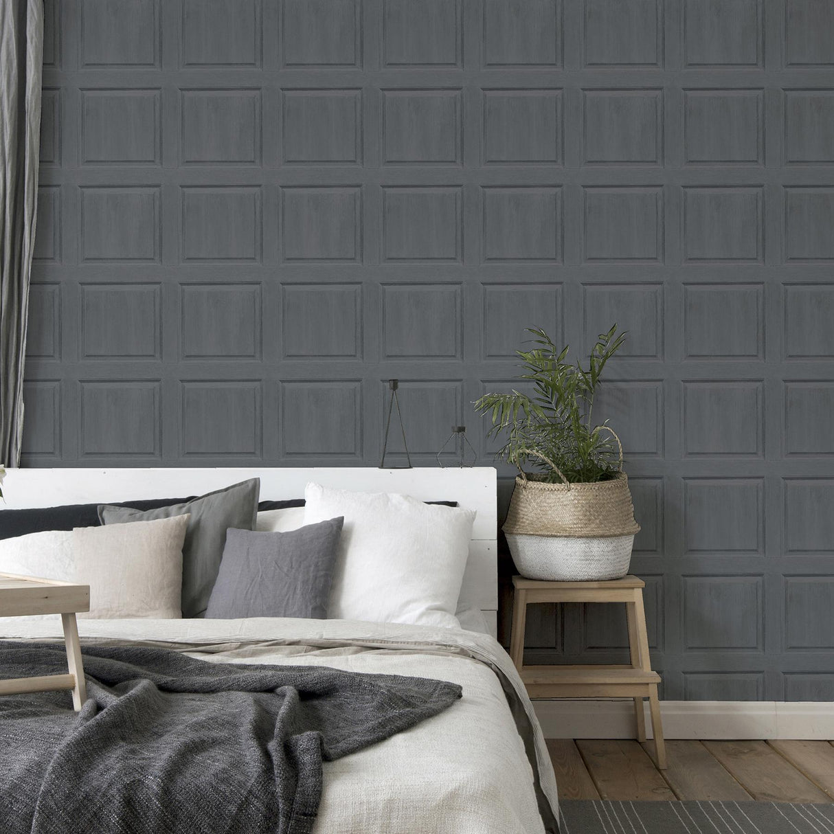 York Bellamy Charcoal Wooden Panel Wallpaper