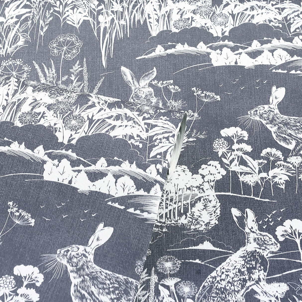 York Hattie Navy Meadow Hare Wallpaper