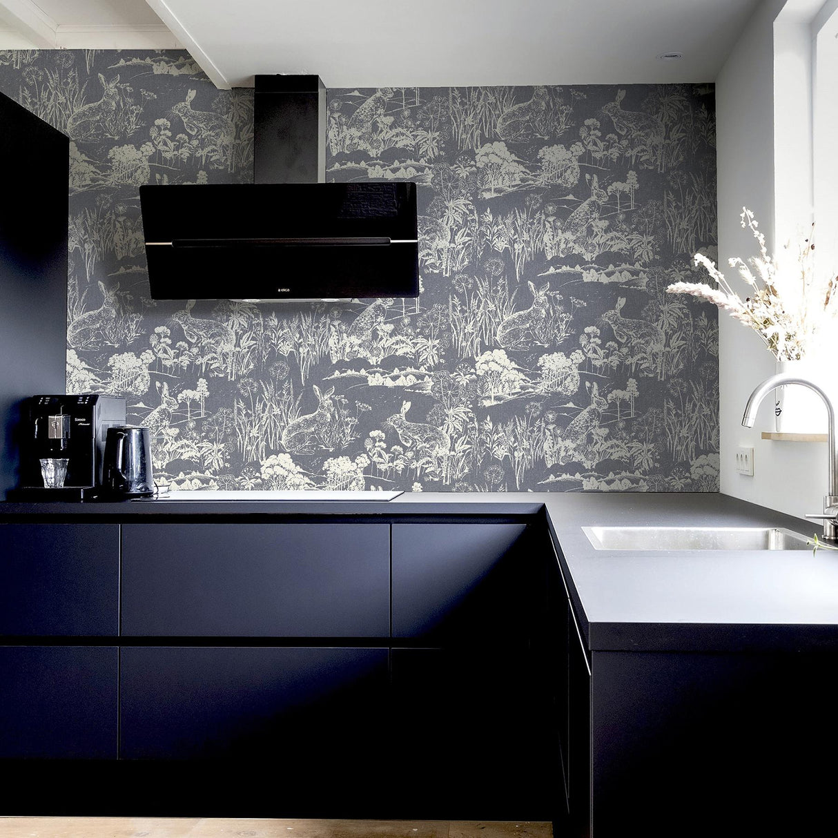 York Hattie Navy Meadow Hare Wallpaper