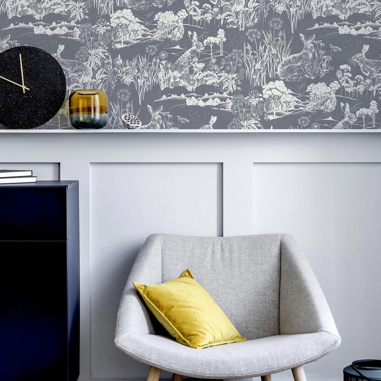 York Hattie Navy Meadow Hare Wallpaper