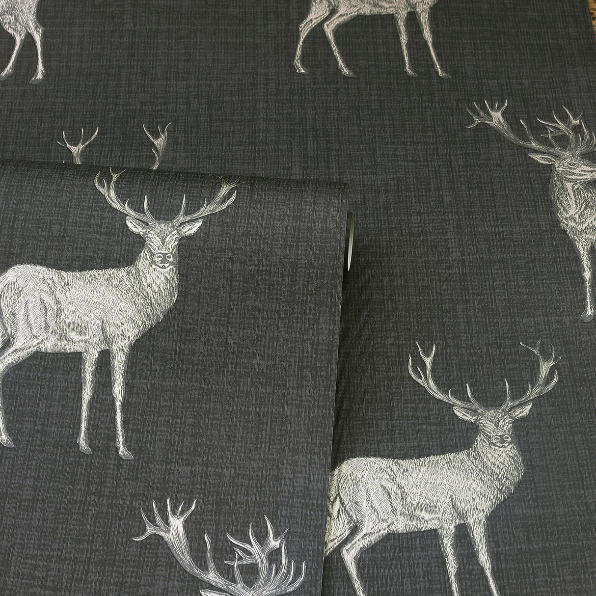 York Hank Charcoal Stag Wallpaper