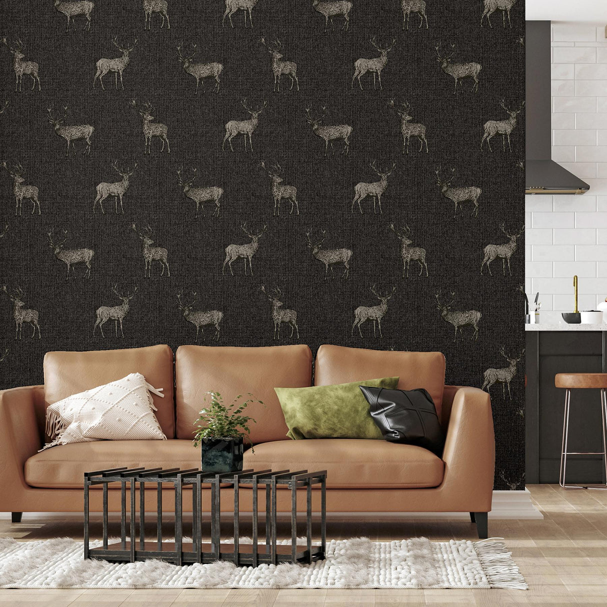 York Hank Charcoal Stag Wallpaper