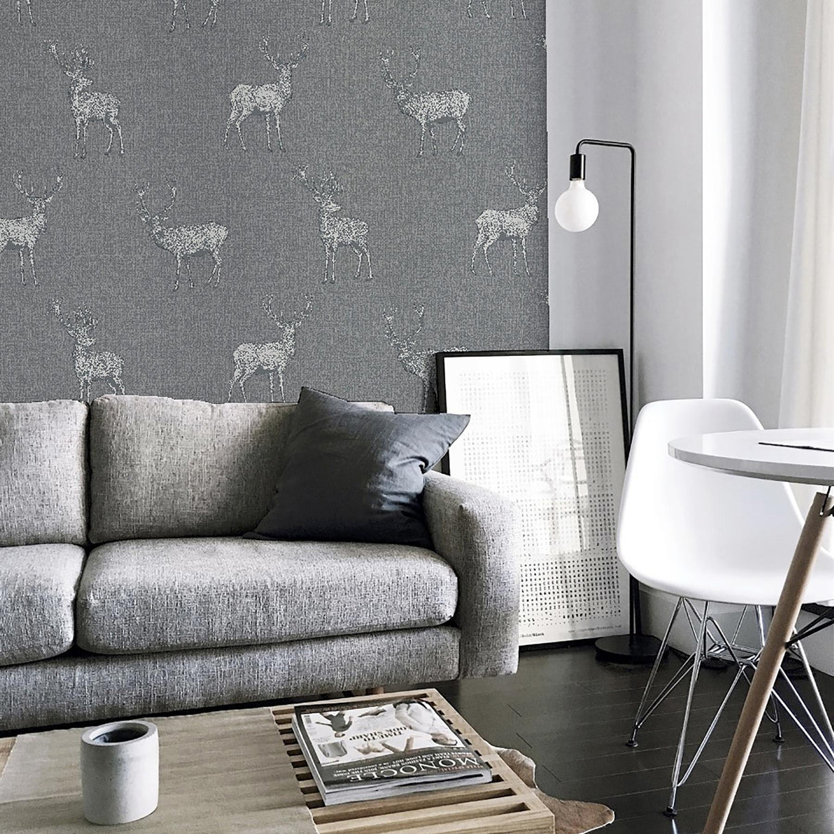 York Hank Grey Stag Wallpaper