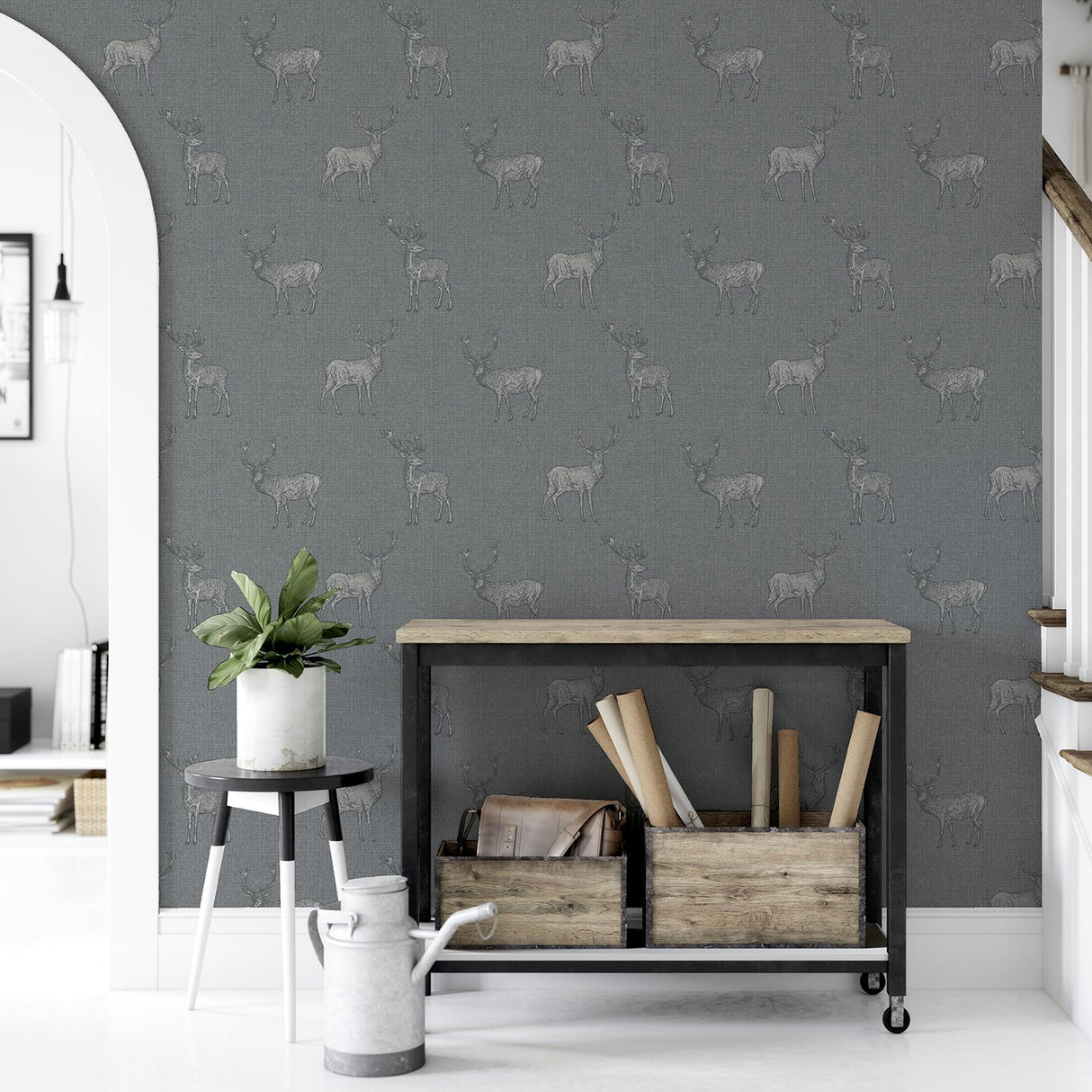 York Hank Grey Stag Wallpaper