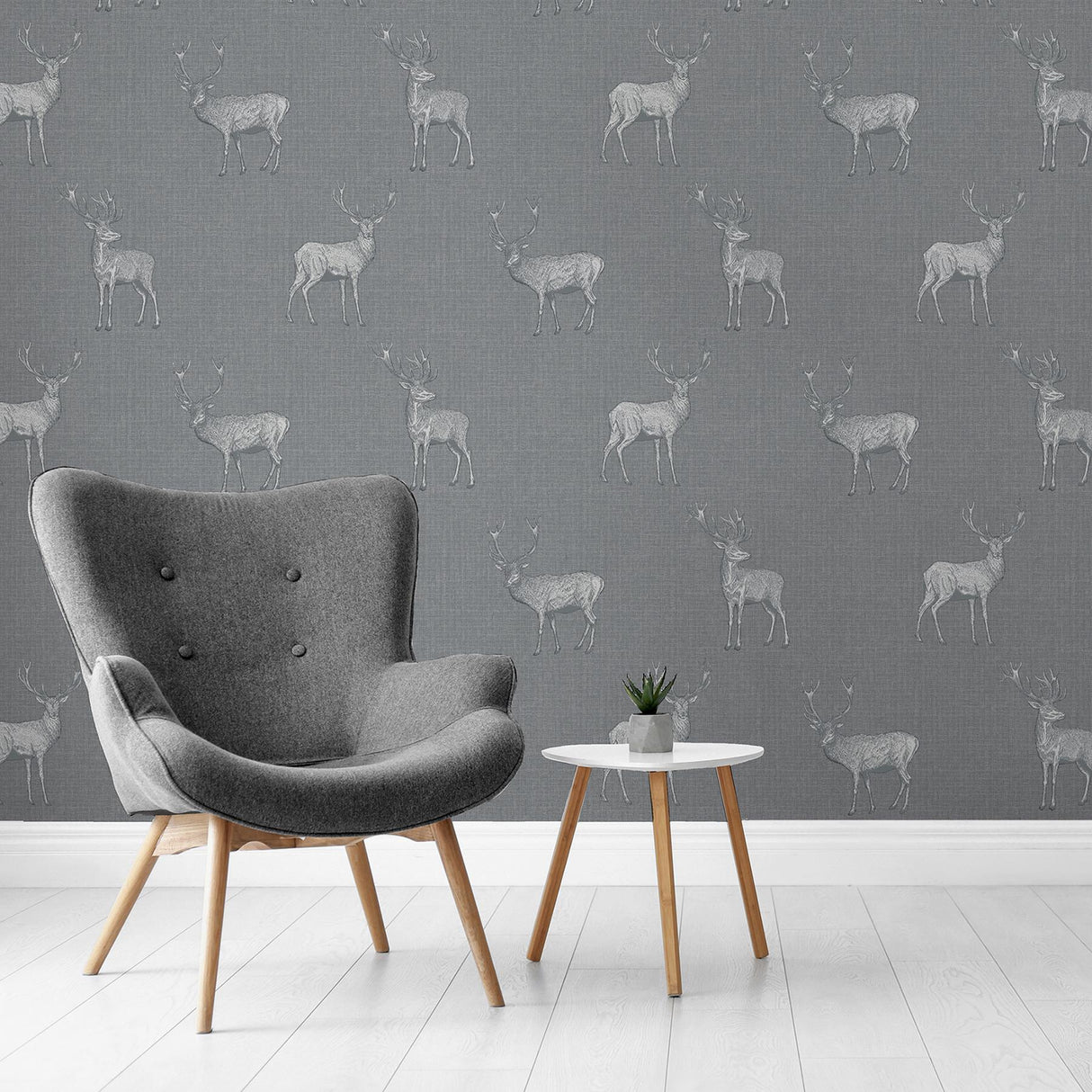 York Hank Grey Stag Wallpaper