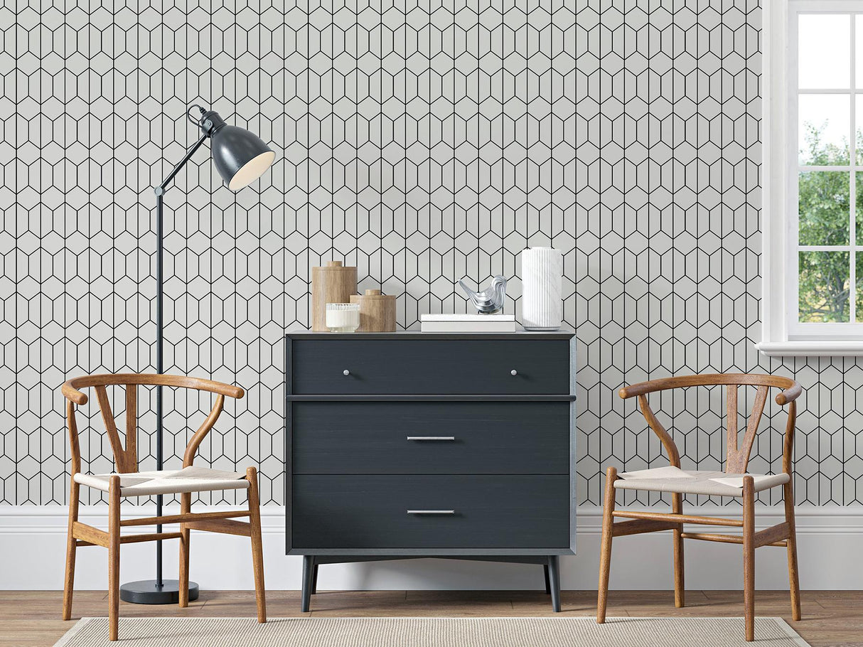 York Orson White Trellis Wallpaper