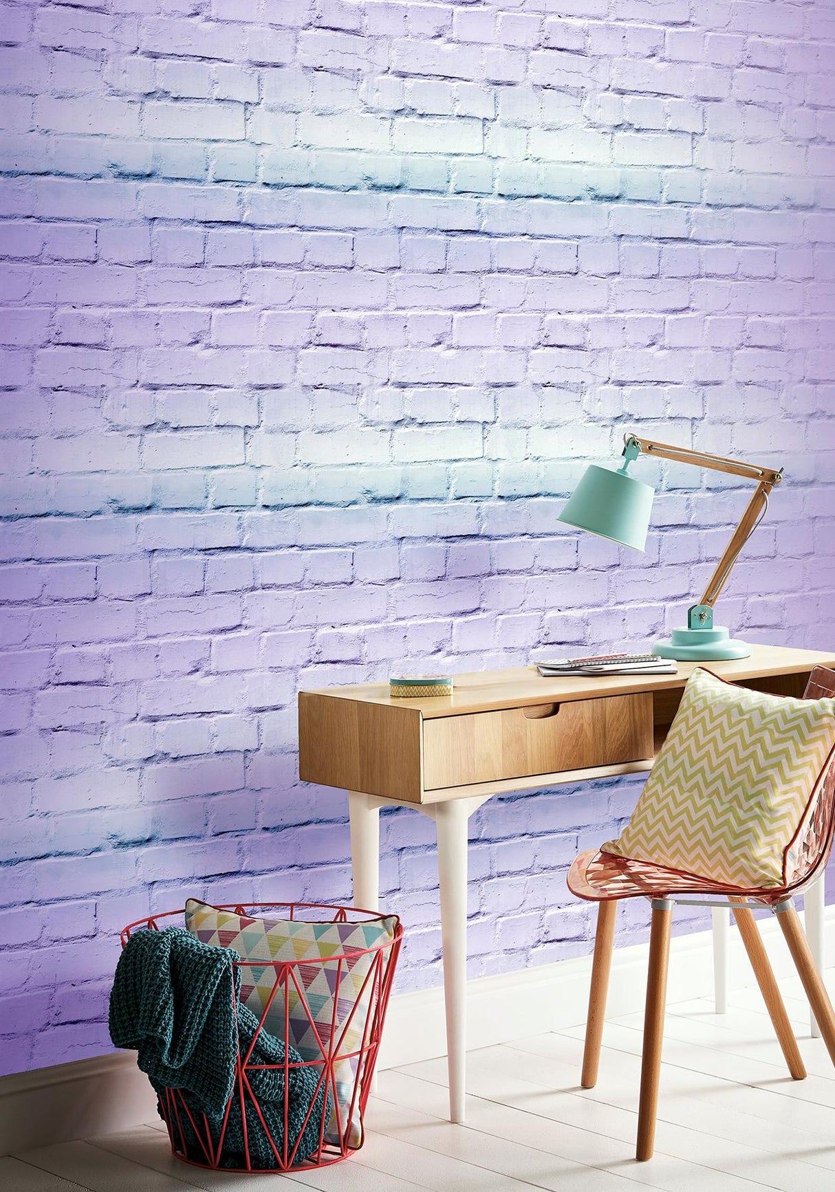 York Winifred Lavender Ombre Brick Wallpaper