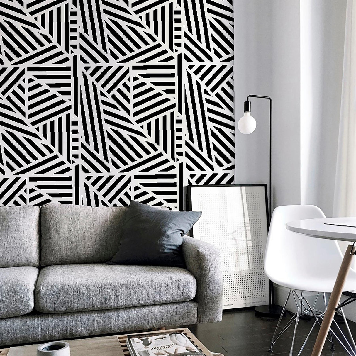 York Oswald Black Striped Geometric Wallpaper