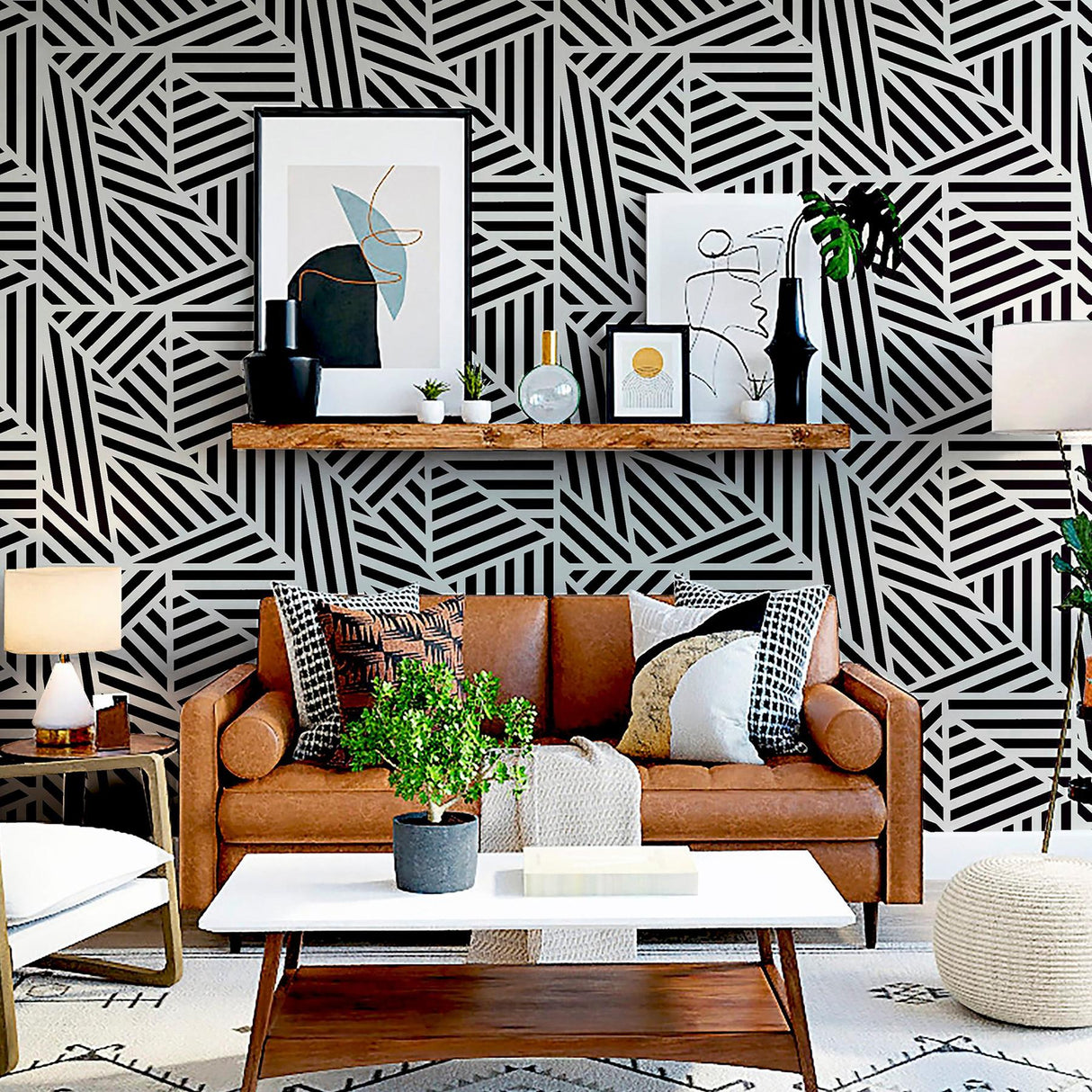 York Oswald Black Striped Geometric Wallpaper