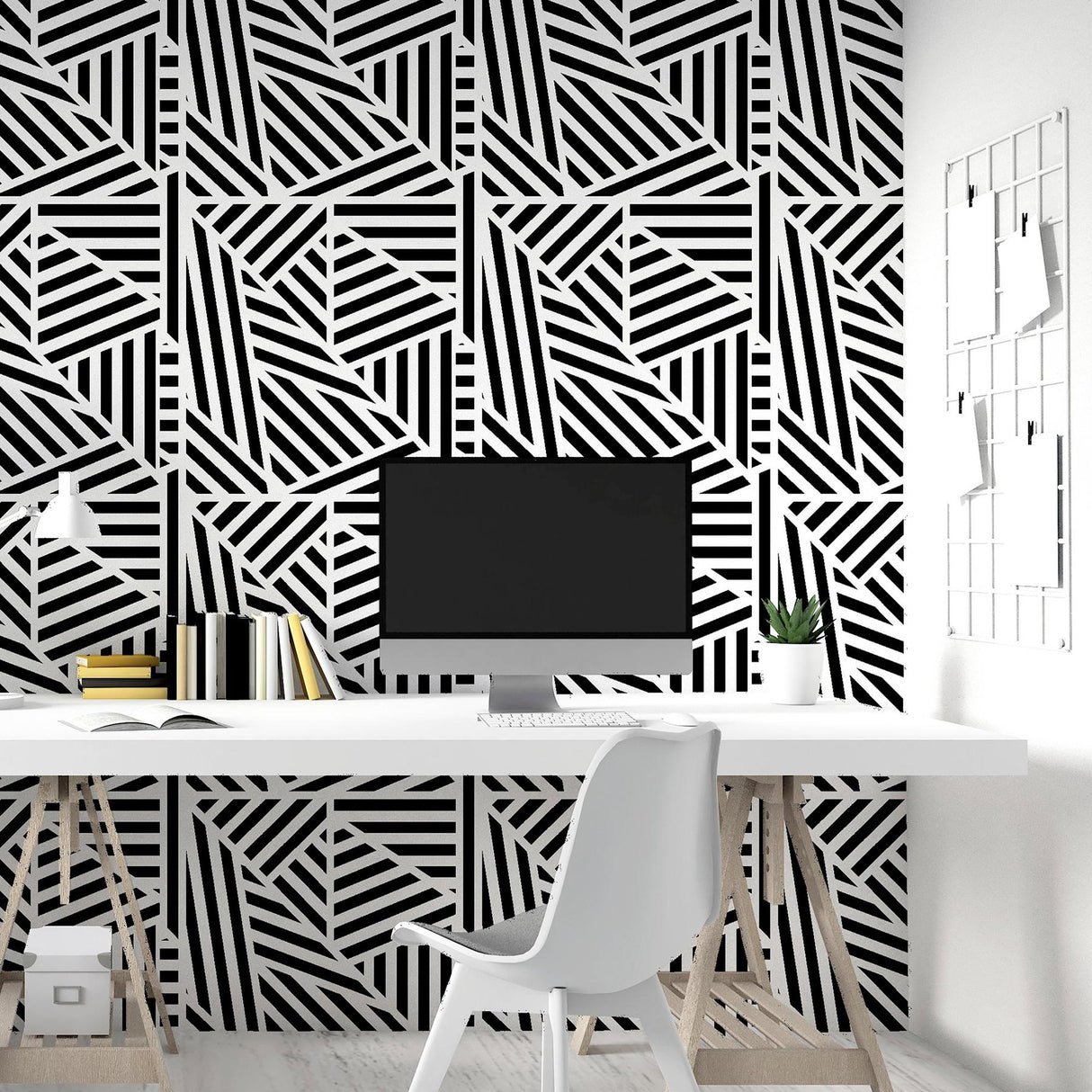 York Oswald Black Striped Geometric Wallpaper