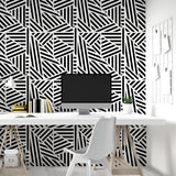 York Oswald Black Striped Geometric Wallpaper