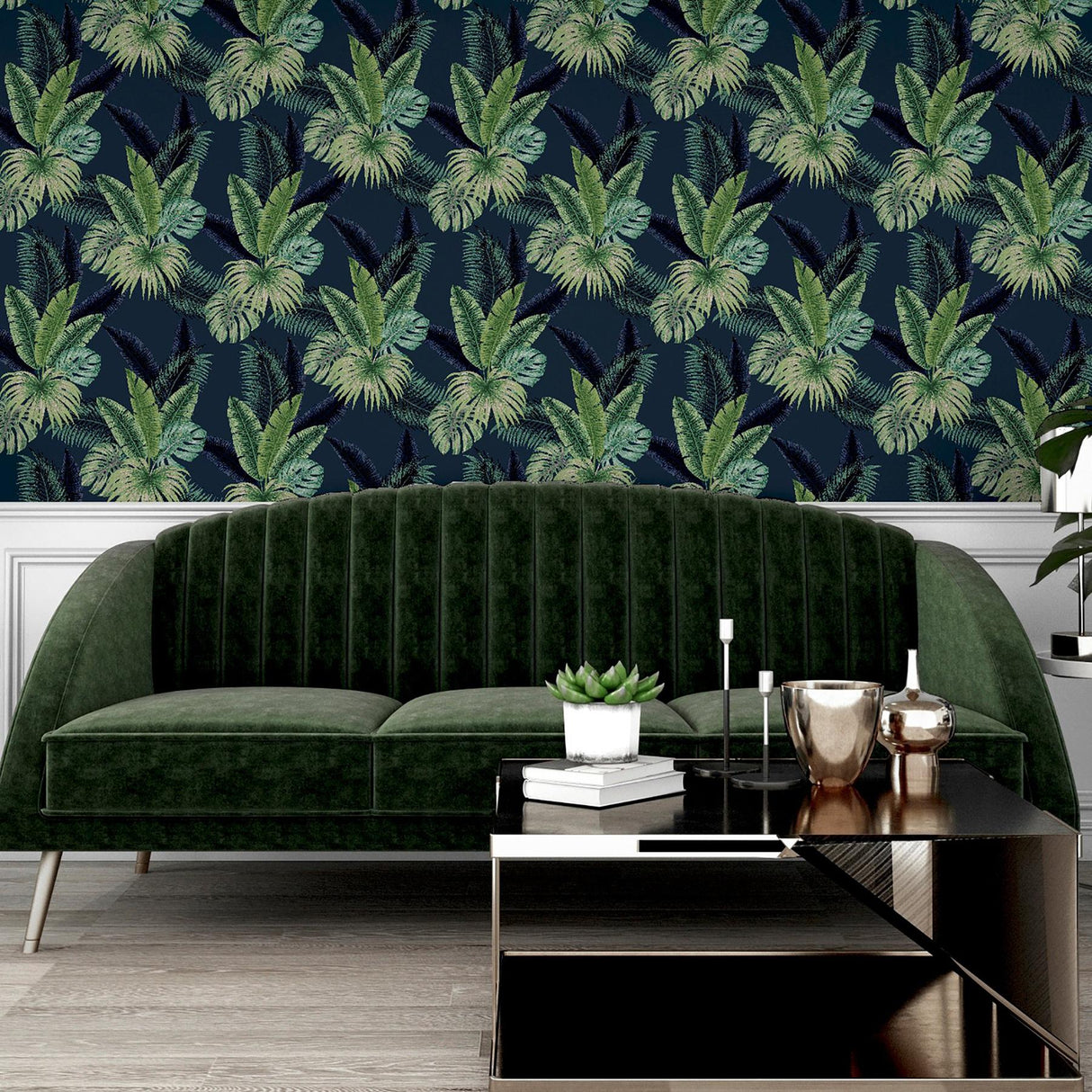 York Miami Navy Palms Wallpaper