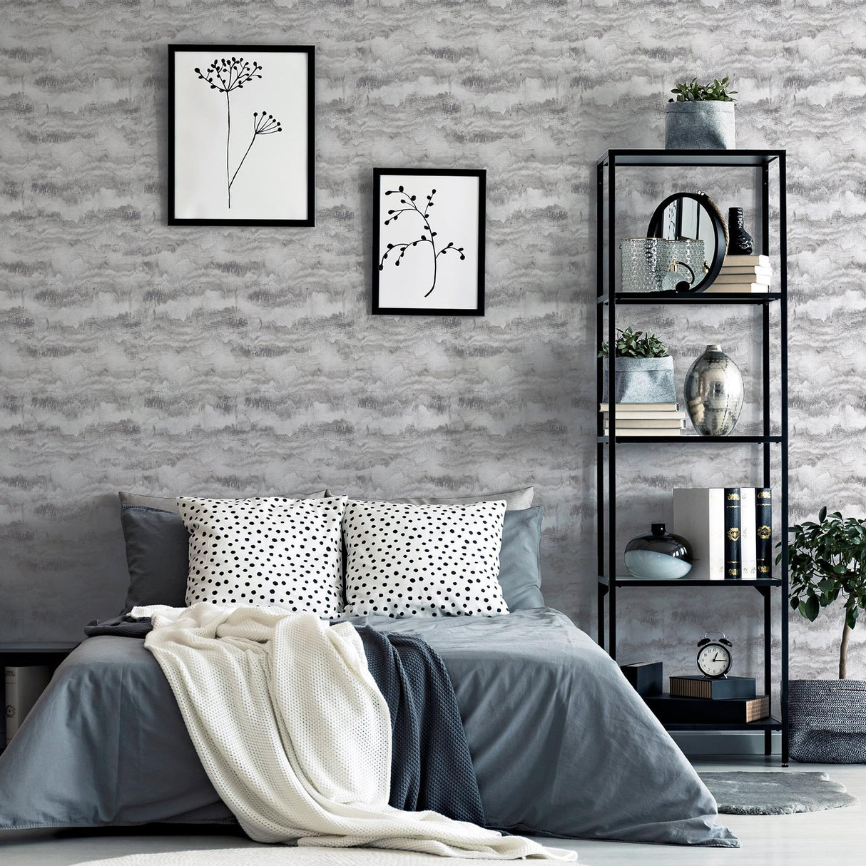 York Irene Grey Painted Canvas Wallpaper