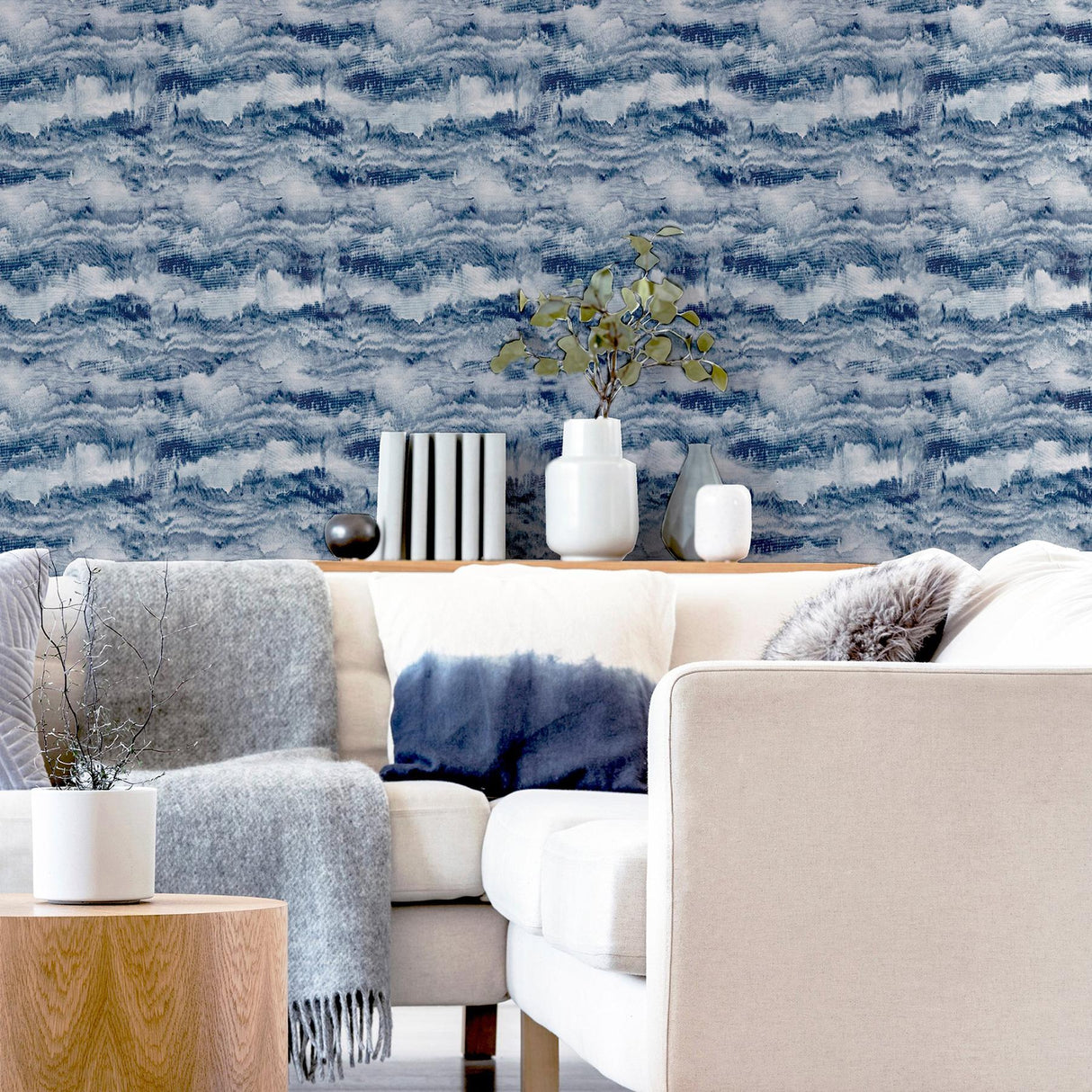 York Irene Navy Painted Canvas Wallpaper