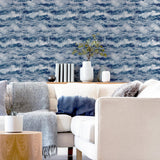 York Irene Navy Painted Canvas Wallpaper