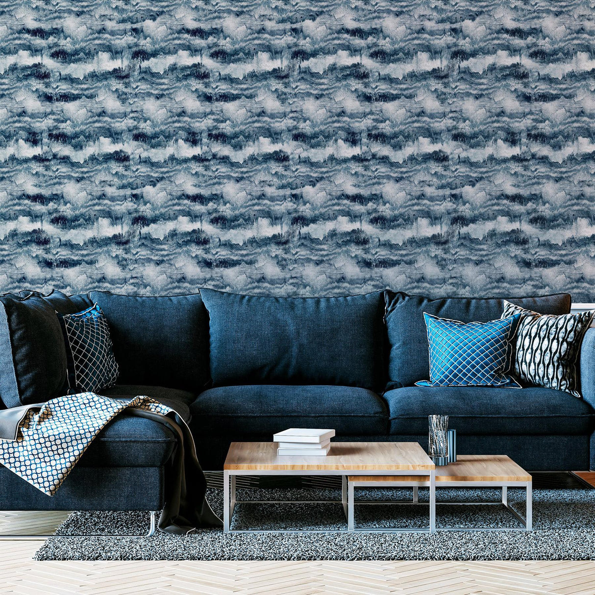 York Irene Navy Painted Canvas Wallpaper