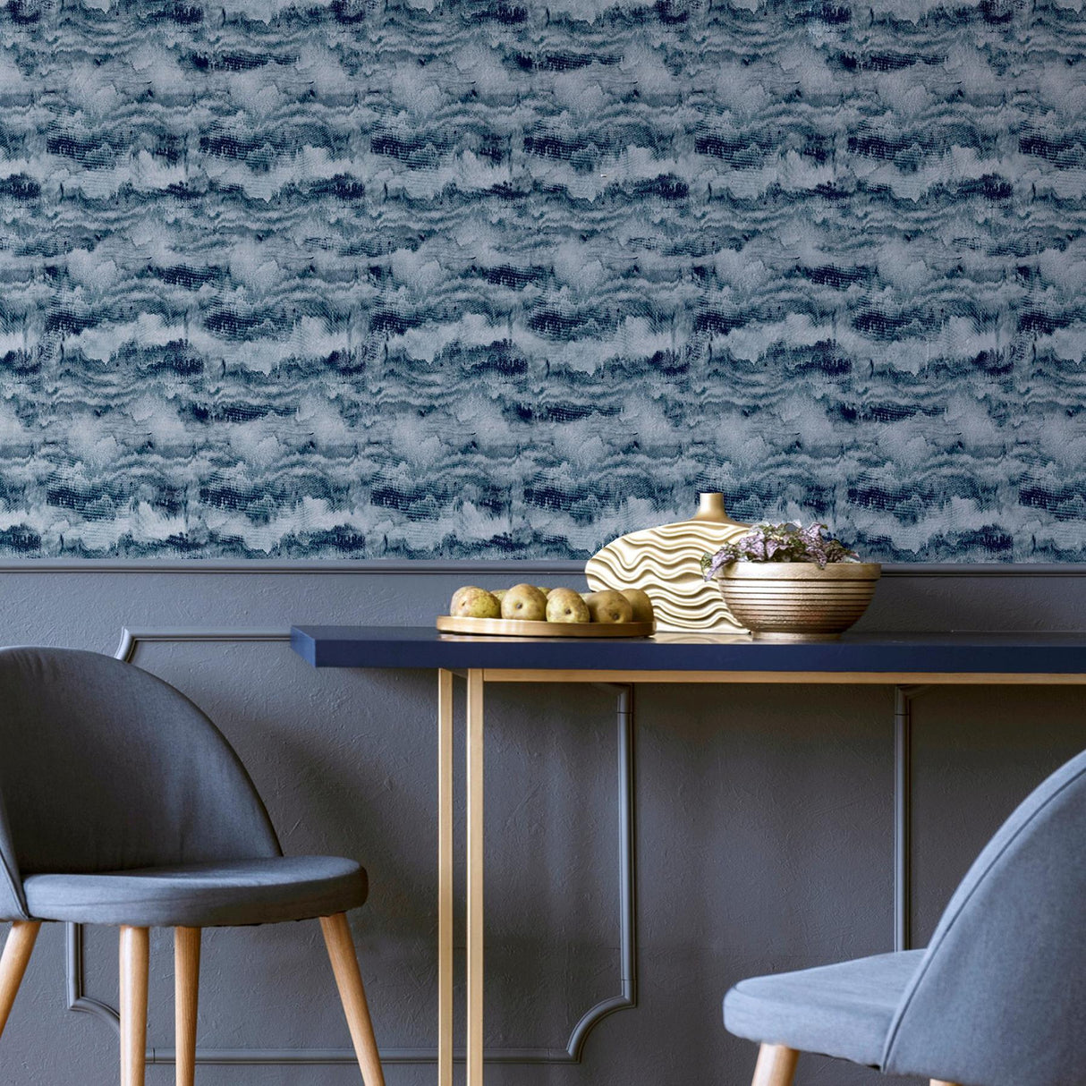 York Irene Navy Painted Canvas Wallpaper