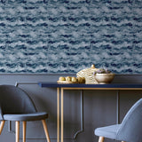 York Irene Navy Painted Canvas Wallpaper