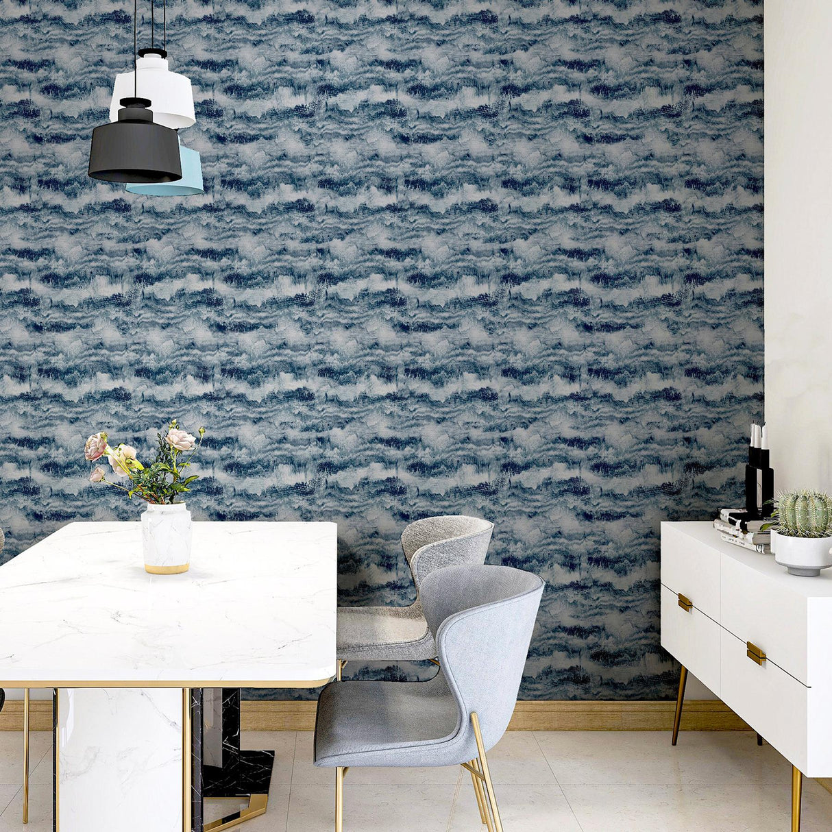 York Irene Navy Painted Canvas Wallpaper