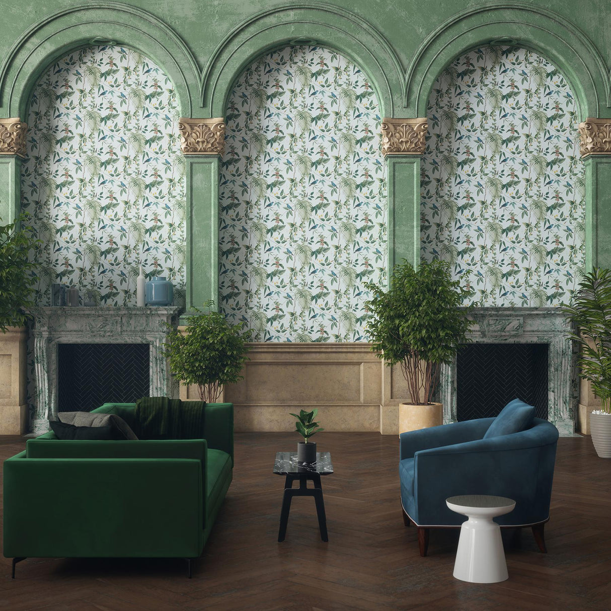 York Nanette Light Blue Tropical Garden Wallpaper