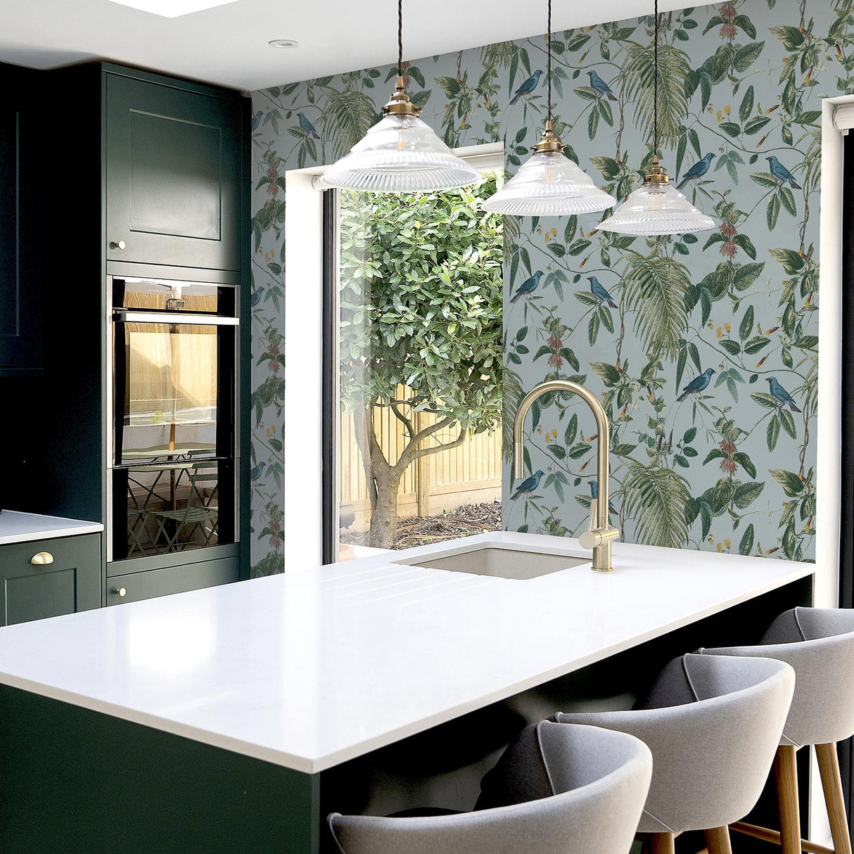 York Nanette Light Blue Tropical Garden Wallpaper