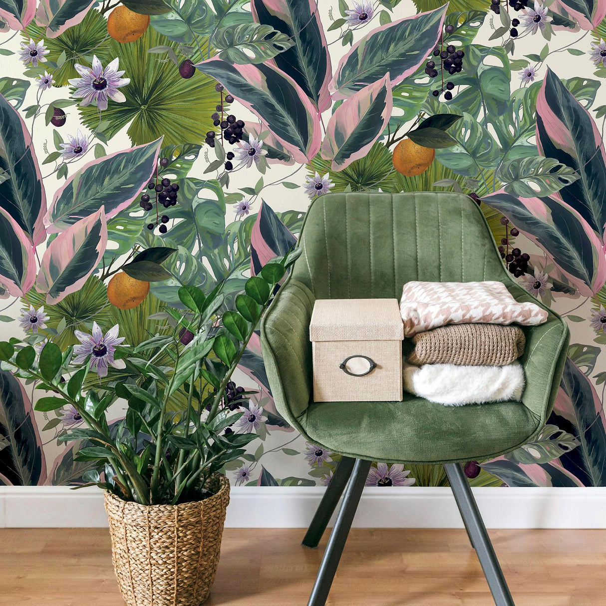 York Etta White Tropical Wallpaper