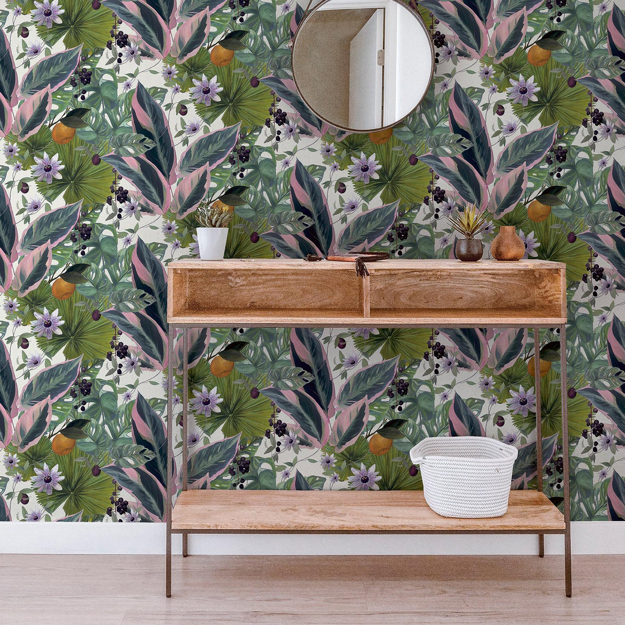 York Etta White Tropical Wallpaper