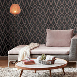 York Ava Rose Gold Glittering Ogee Wallpaper