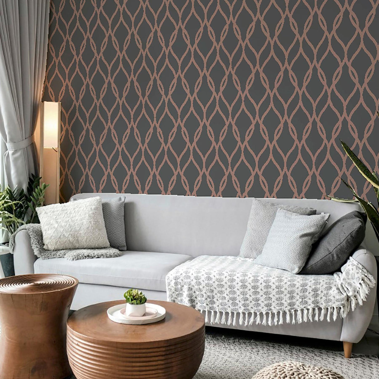 York Ava Rose Gold Glittering Ogee Wallpaper