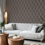 York Ava Rose Gold Glittering Ogee Wallpaper