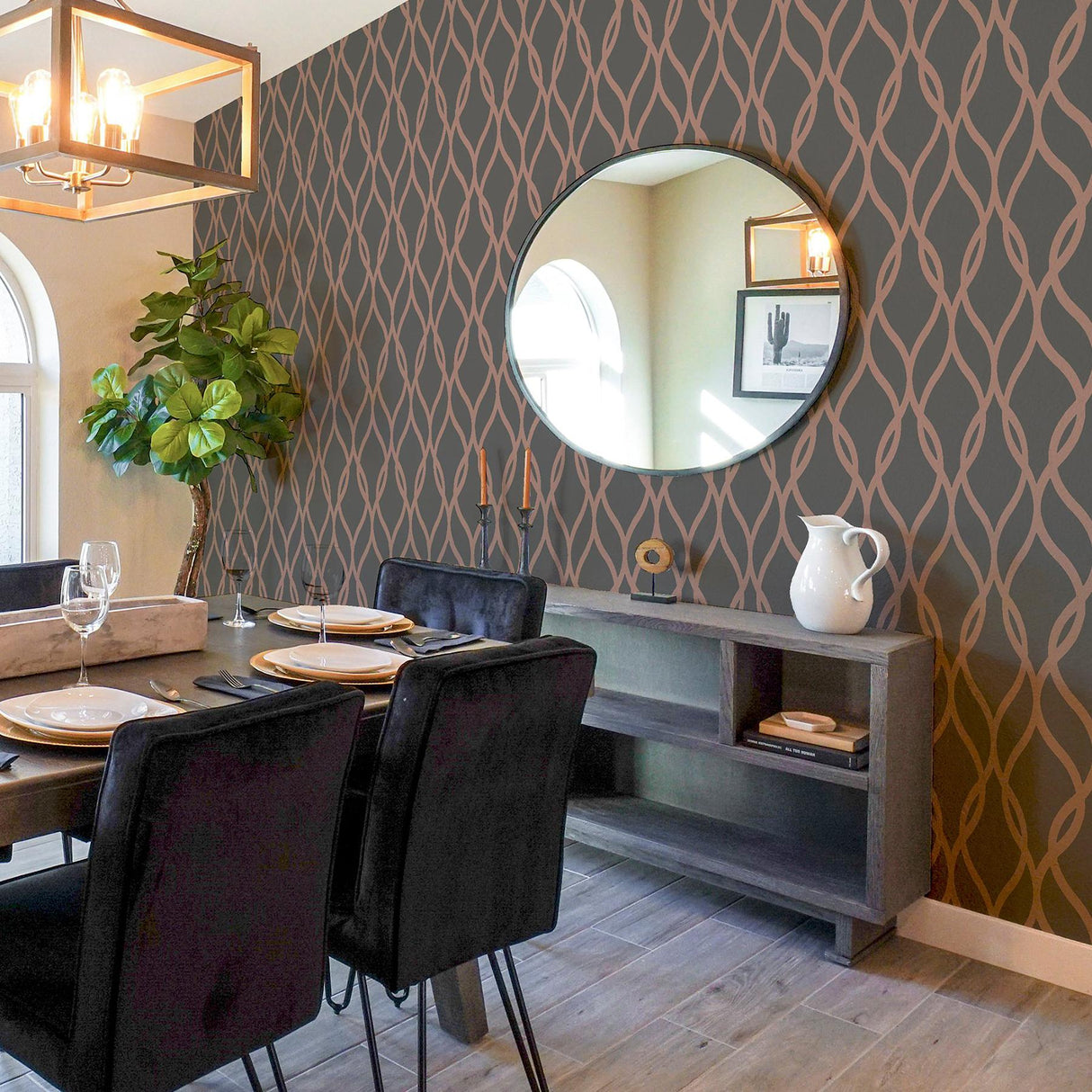 York Ava Rose Gold Glittering Ogee Wallpaper